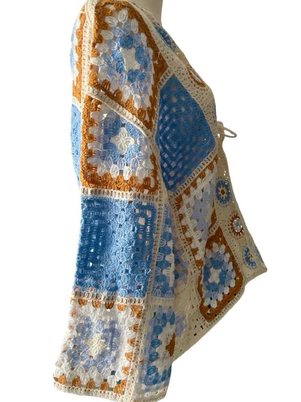 POL Granny Square Crochet Cardigan Sweater Boho Patchwork OS, NIB - Picture 6 of 13
